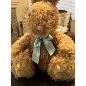 FAO Schwarz Plush Brown Bunny Rabbit Blue Ribbon Bow Stuffed Animal Toy 13 inch